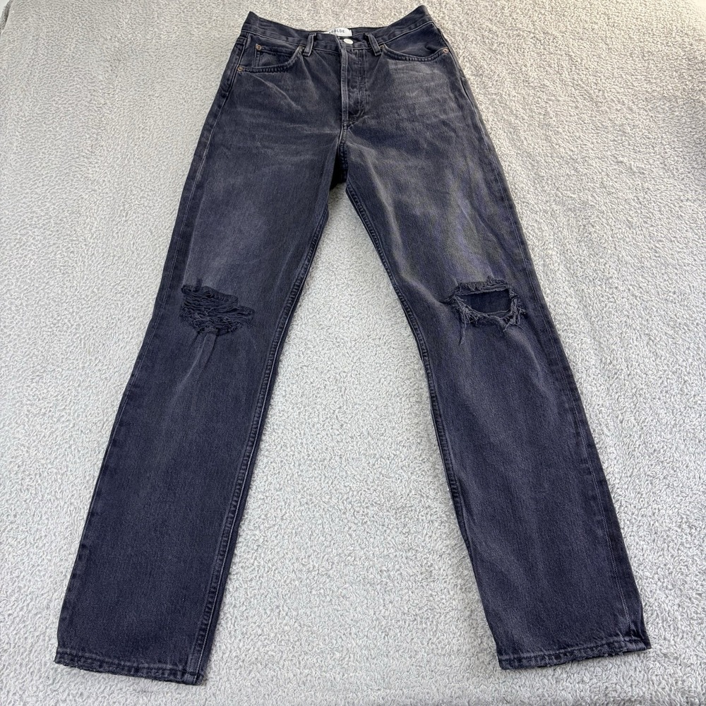 AGOLDE 90's Pinch Waist High Rise Straight Leg Dark Wash Denim Button Fly 25